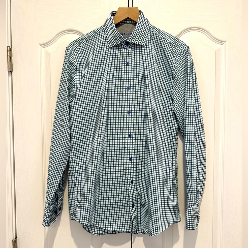 Twillory Performance Button Up | Blue & Green Grid | Tailored Fit